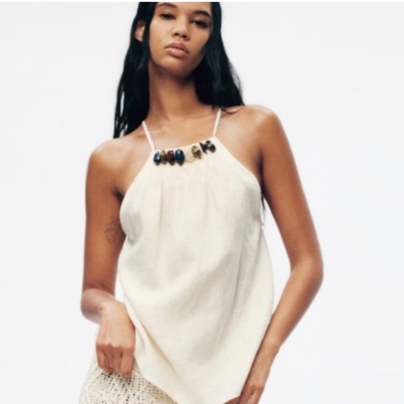 Zara Stone Linen Halter Top - Picture 1 of 8